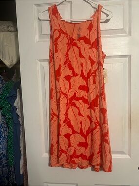 St. John's Bay Coral & Peach Tropical Tank Dress